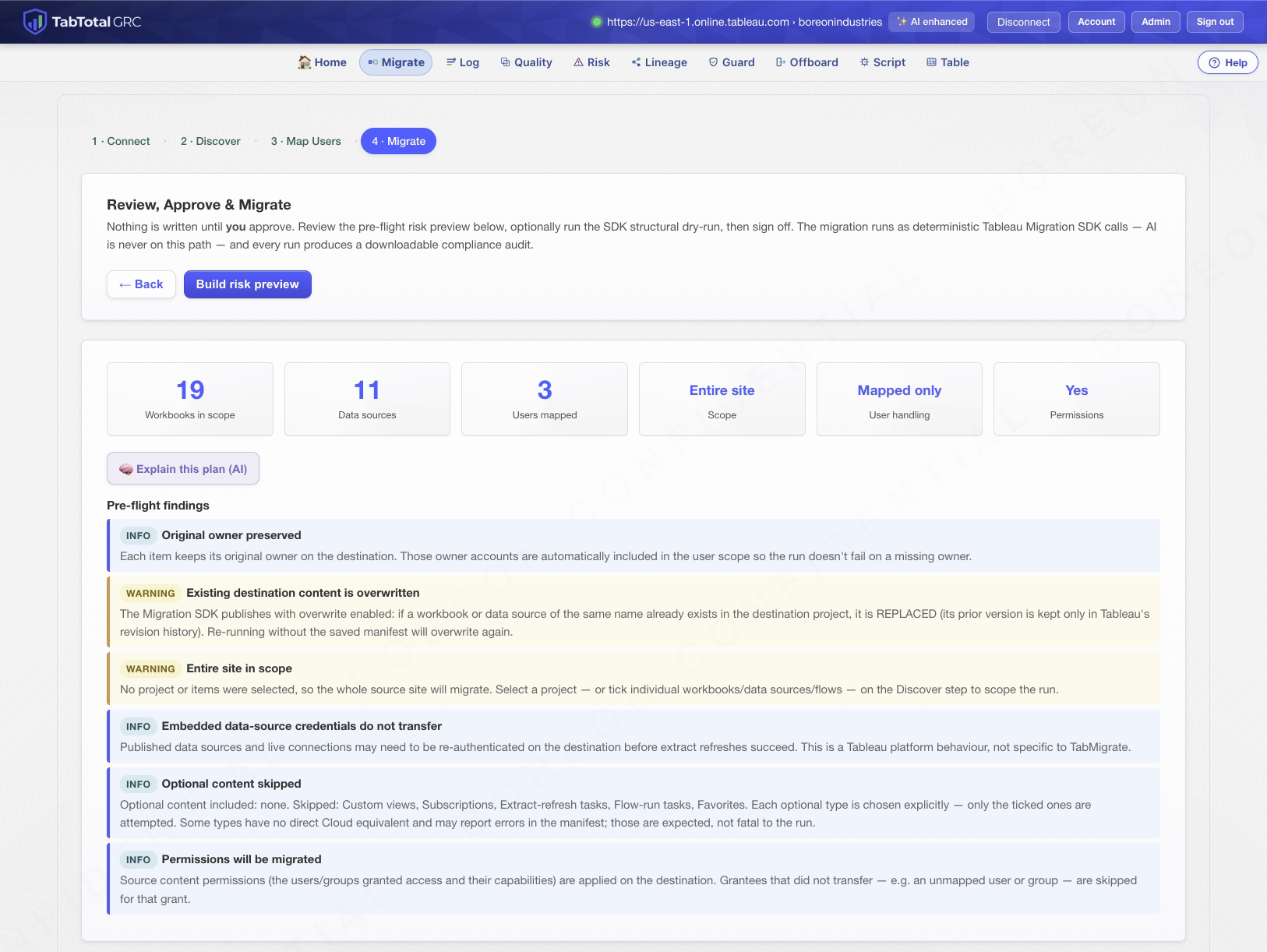 The Migrate tool running inside TabTotal.