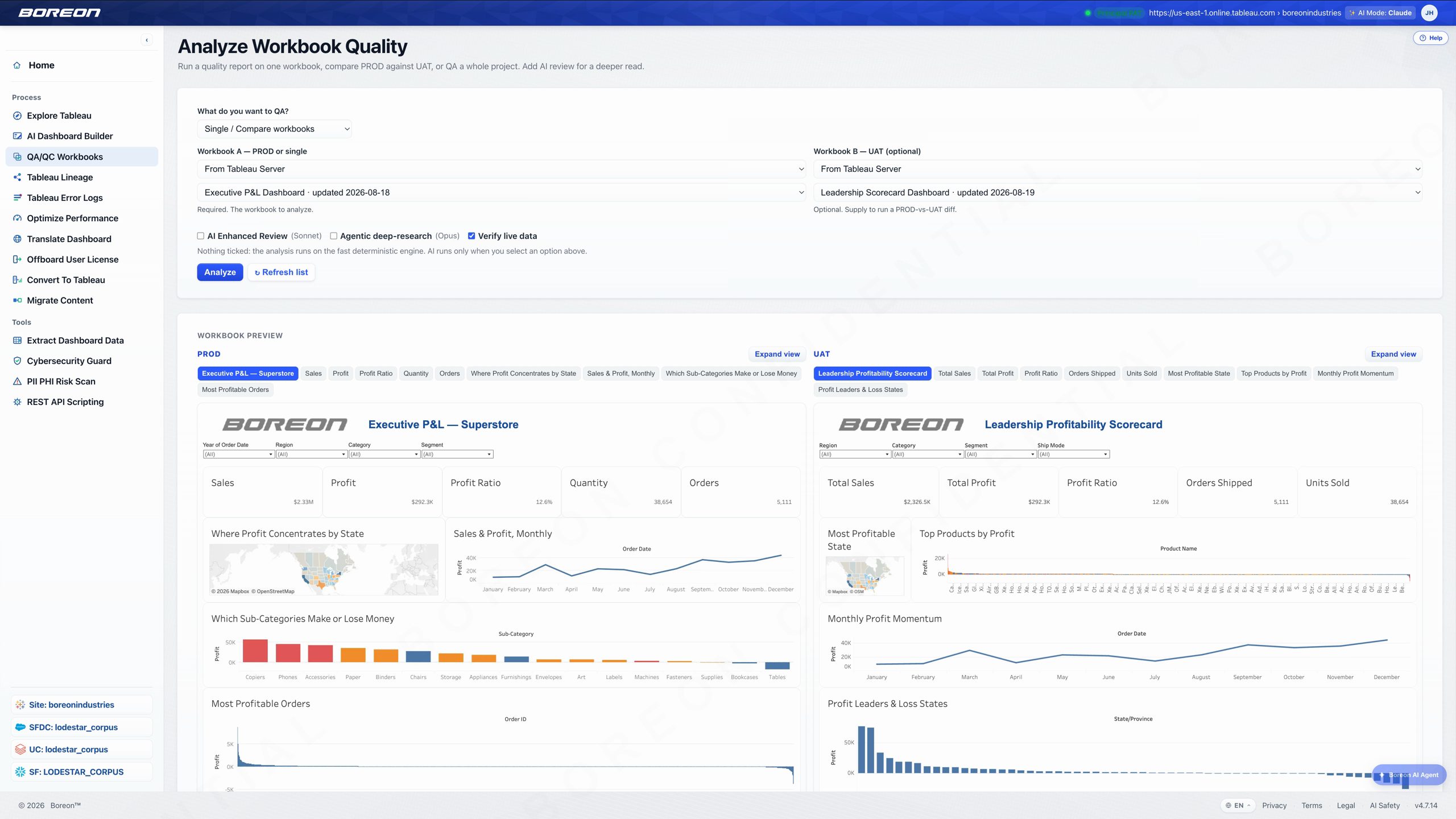 The Quality tool running inside TabTotal.